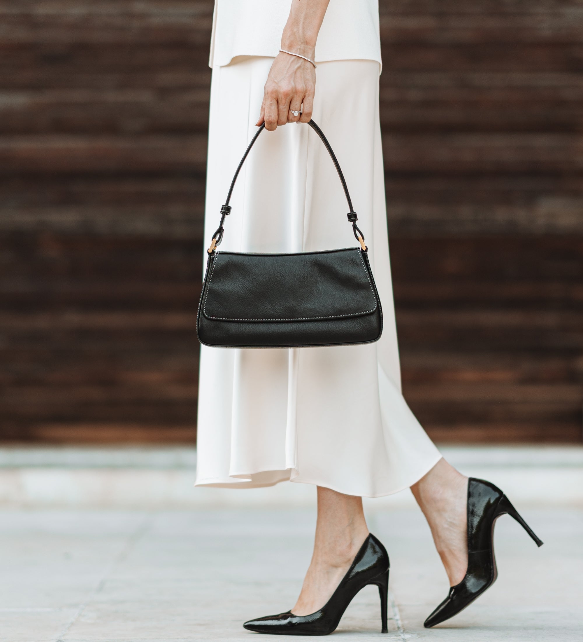 Leather Baguette Handbag for Women - Bright Lights, Big City