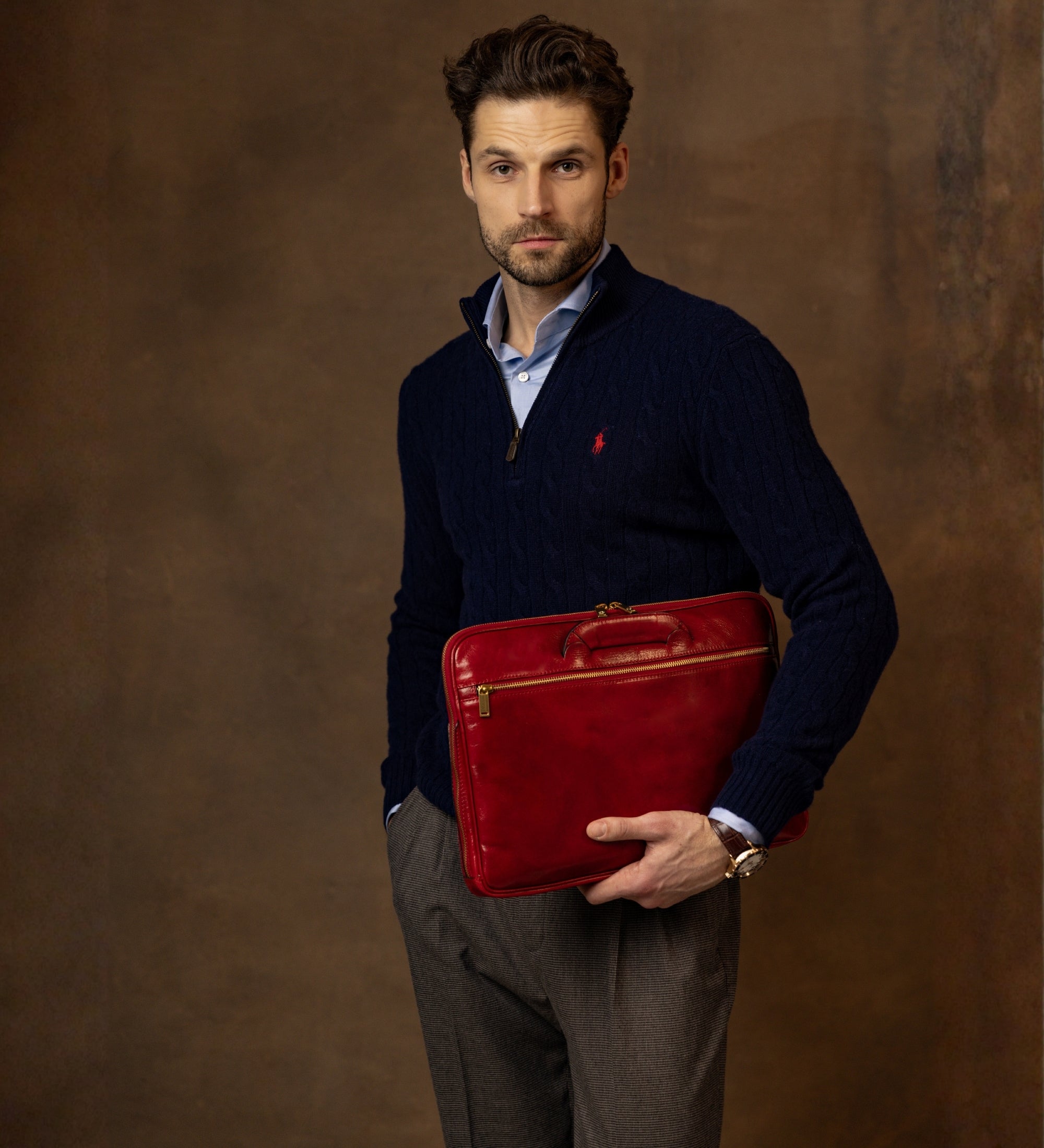 Leather Briefcase Laptop Bag - Brave New World