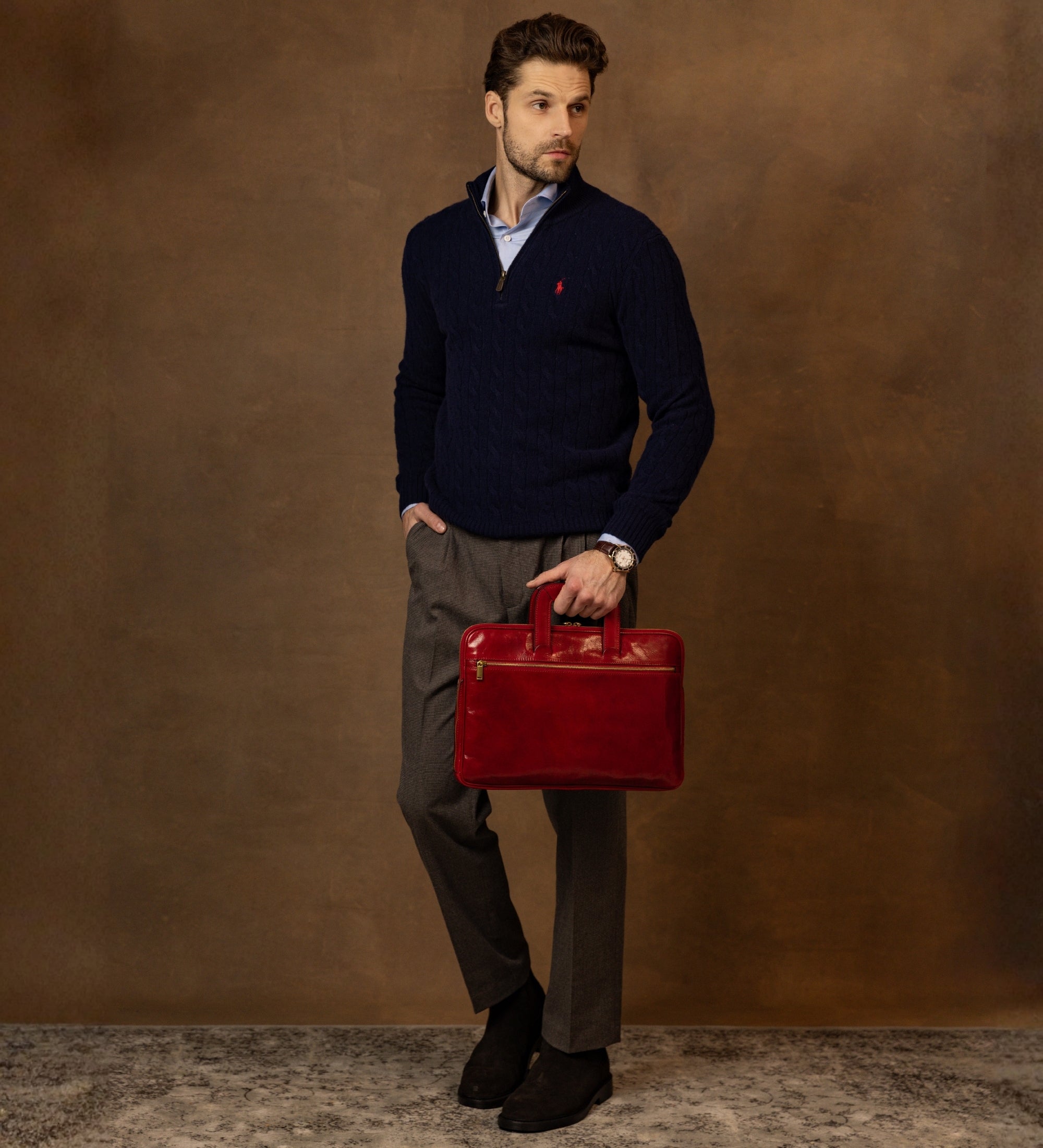 Leather Briefcase Laptop Bag - Brave New World