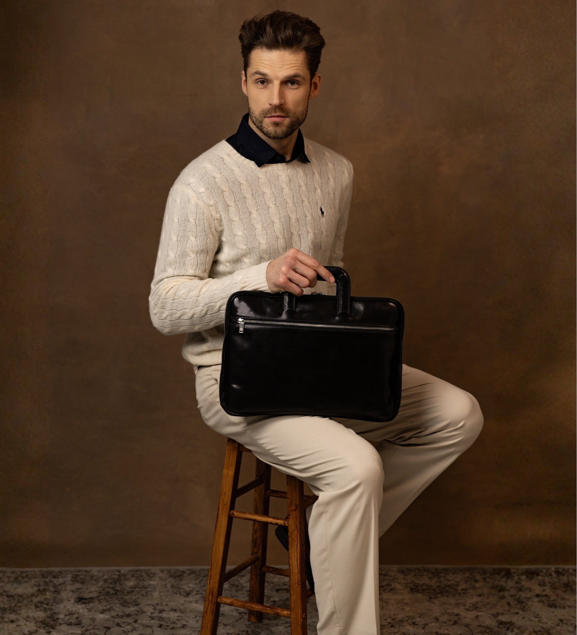 Leather Briefcase Laptop Bag - Brave New World