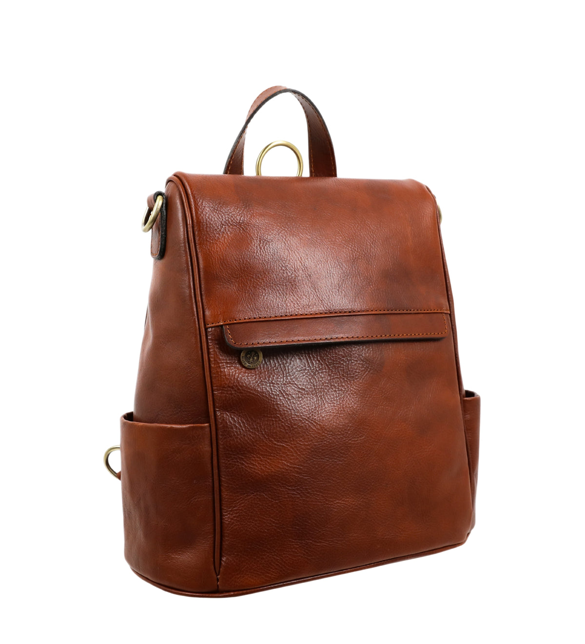 Womens Cognac Brown Leather Convertible Backpack Shoulder Bag - The Waves