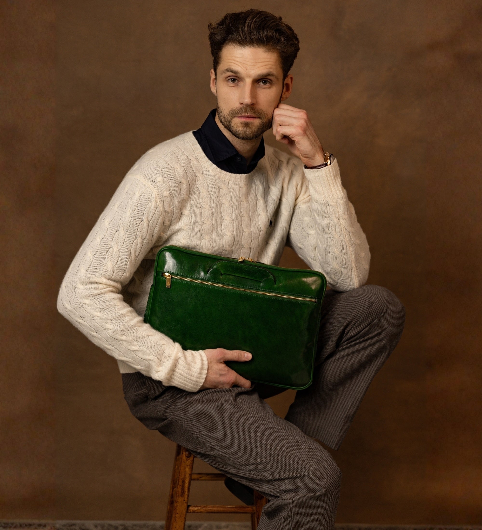 Leather Briefcase Laptop Bag - Brave New World