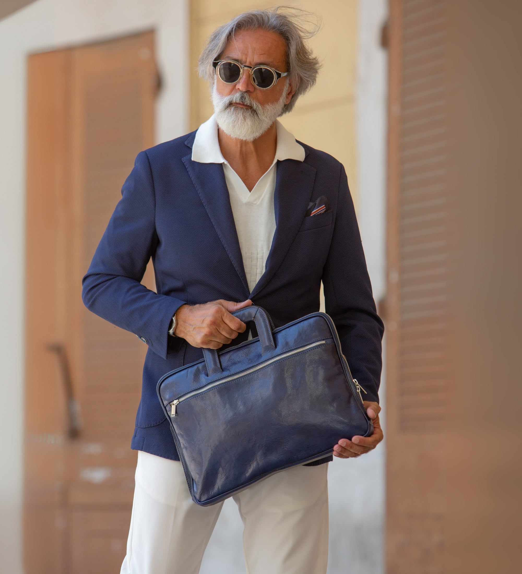 Leather Briefcase Laptop Bag - Brave New World