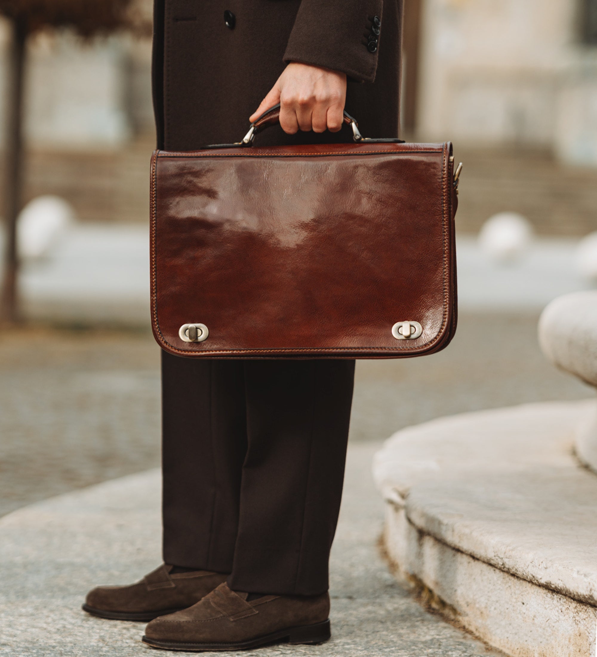 Leather Briefcase Laptop Bag - Illusions