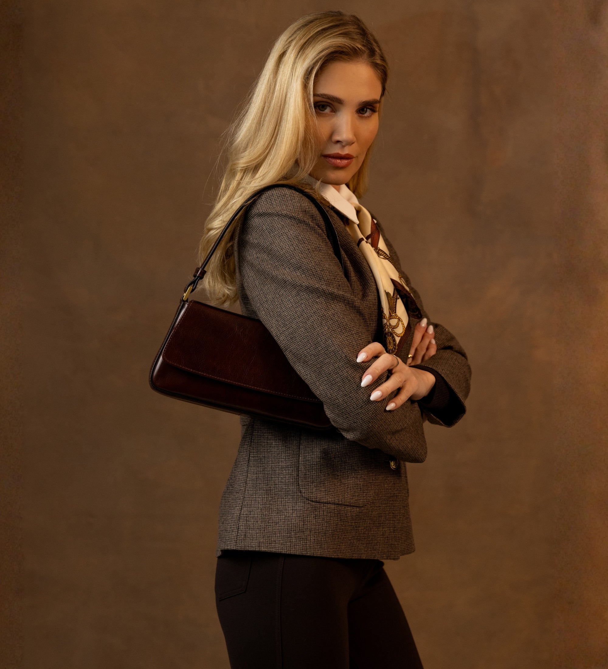 Leather Baguette Handbag for Women - Bright Lights, Big City